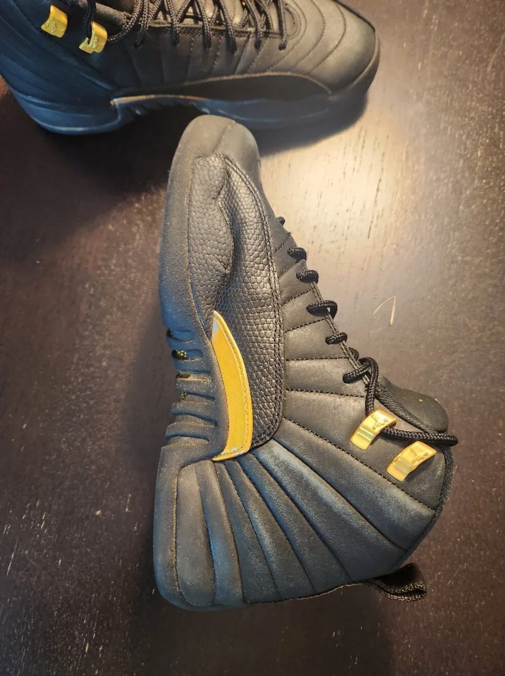 Jordan 13 Black and Gold High-Top Athletic Basketball Shoes.  See Pictures
